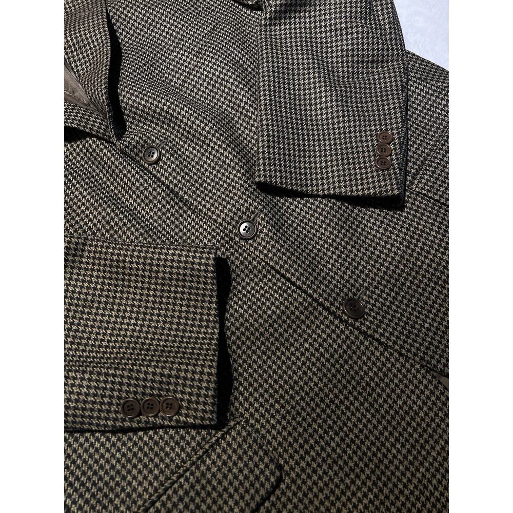 Vintage Zegna x Cambridge Wool Cashmere 46-48L Black Tan Houndstooth Sport Coat - Picture 8 of 16